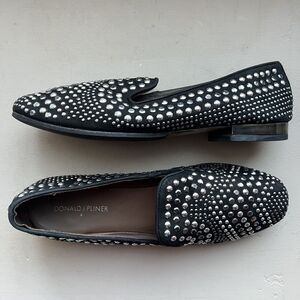 Donald J. Pliner Black and Silver Studded Loafers